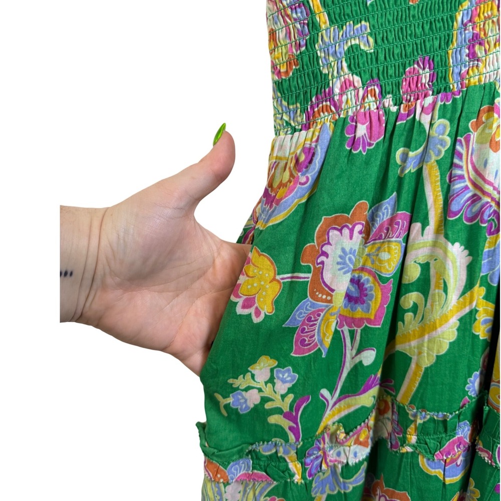 Caroline Constas Green Floral Paisley Ruffle Tiered Maxi Dress Smocked Waist NWT - Picture 4 of 11